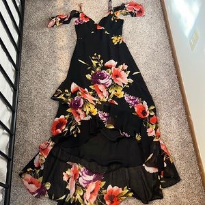 Lulus black floral wedding guest dress, worn once